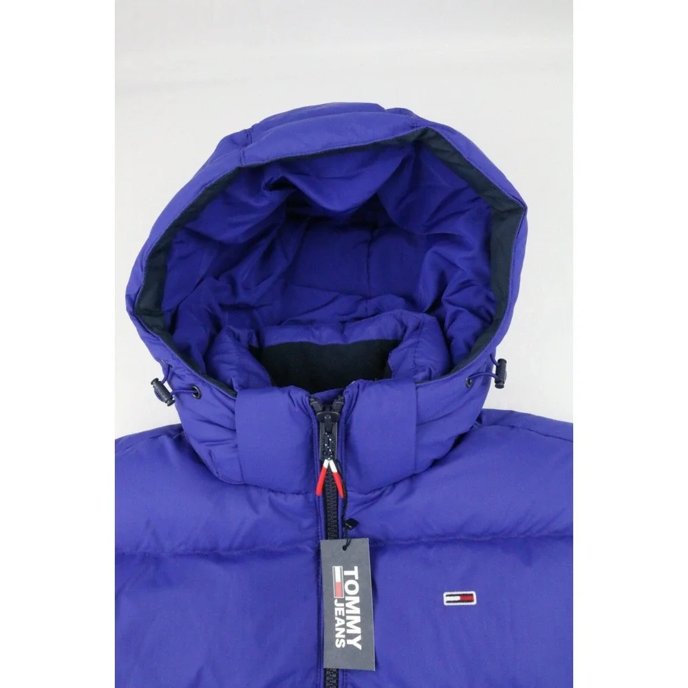 Tommy Jeans Tommy Hilfiger Mens Hooded Down Jacket Blue Sz XS Embroidery Elastic